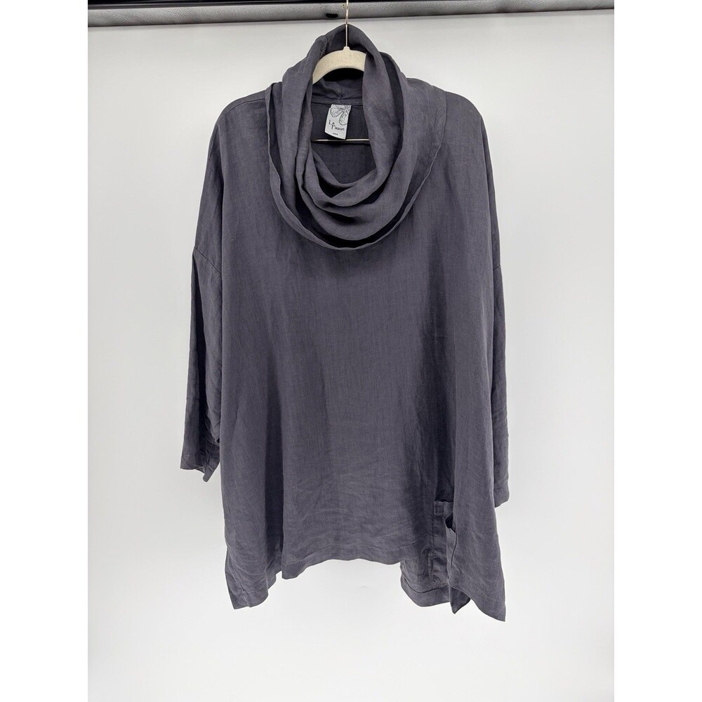 La Fixsun Linen Cowl Neck Funky Pocket Oversized Tunic Boxy Lagenlook Gray Top L
